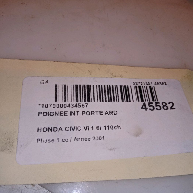 Poignee int porte ard occasion HONDA CIVIC VI Phase 1 03-2001->12-2003 1.6i 110ch 72620S5A003ZD 4