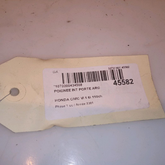 Poignee int porte arg occasion HONDA CIVIC VI Phase 1 03-2001->12-2003 1.6i 110ch 72660S5A003ZD 4