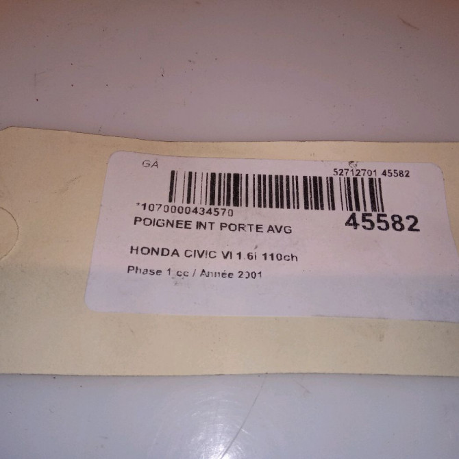Poignee int porte avg occasion HONDA CIVIC VI Phase 1 03-2001->12-2003 1.6i 110ch 72660S5A003ZD 4