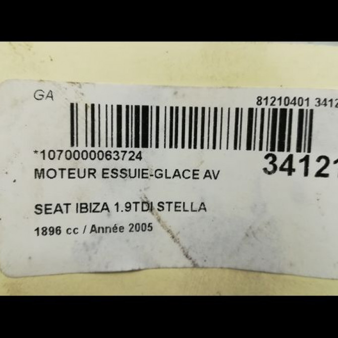 Moteur essuie-glace avant occasion SEAT IBIZA III Phase 1 03-2002->03-2006 1.9 TDI 100ch 6Q2955119A 6