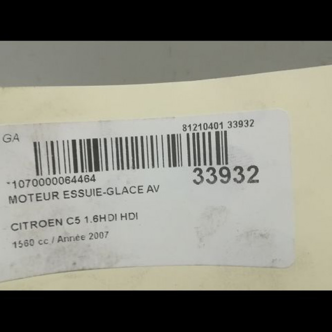Moteur essuie-glace avant occasion CITROEN C5 I Phase 2 09-2004->06-2008 1.6 HDi 110ch 6405J2 5