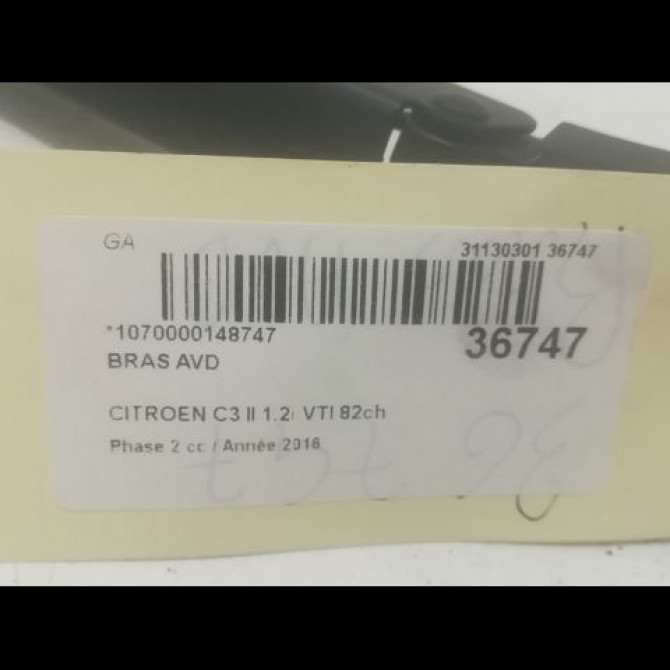 Bras avd occasion CITROEN C3 II Phase 2 03-2013->12-2016 1.2i VTI 82ch 3521S9 2
