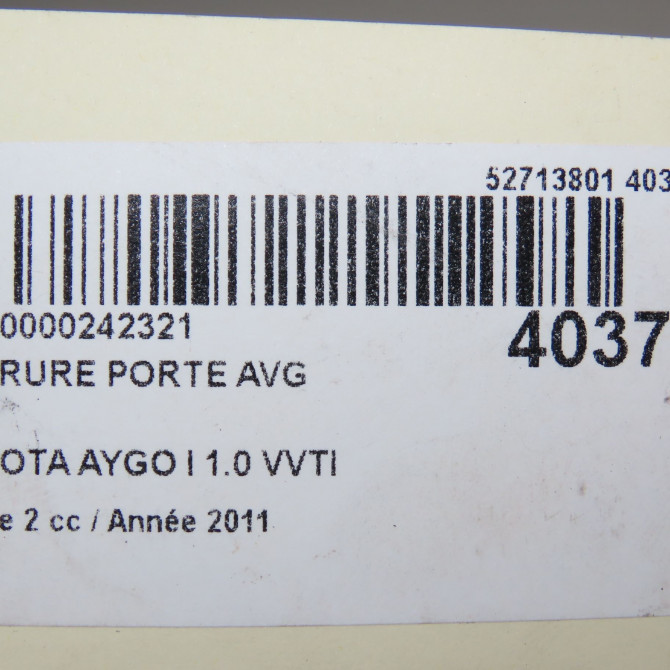 Serrure porte avg occasion TOYOTA AYGO I Phase 2 01-2009->06-2012 1.0 VVTI 690400H040 7