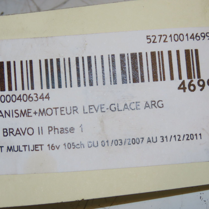 Mecanisme+moteur leve-glace arg occasion FIAT BRAVO II BRAVO II Phase 1 2007-03-01->2011-12-31 1.6 DT MULTIJET 16v 105ch 3