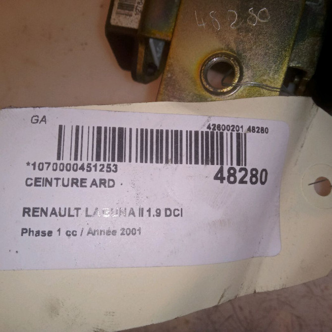 Ceinture arrière droite occasion RENAULT LAGUNA II Phase 1 11-2000->03-2005 1.9 DCI 120ch 4