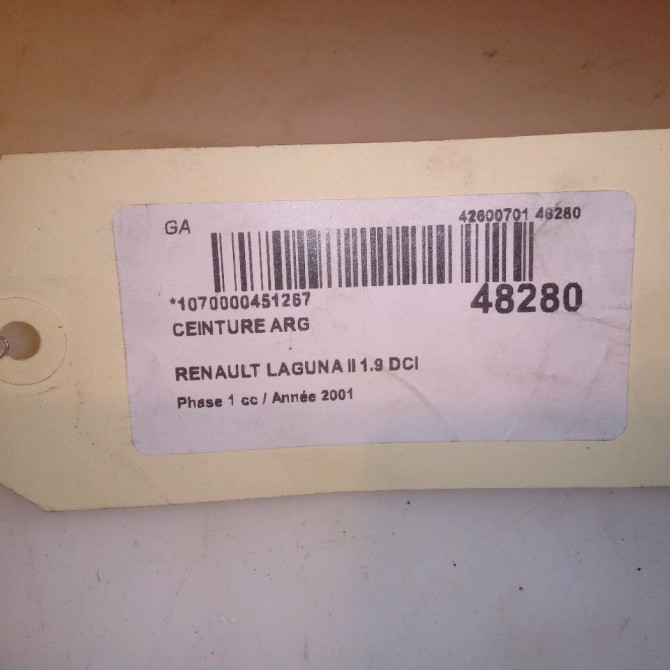 Ceinture arrière gauche occasion RENAULT LAGUNA II Phase 1 11-2000->03-2005 1.9 DCI 120ch 4