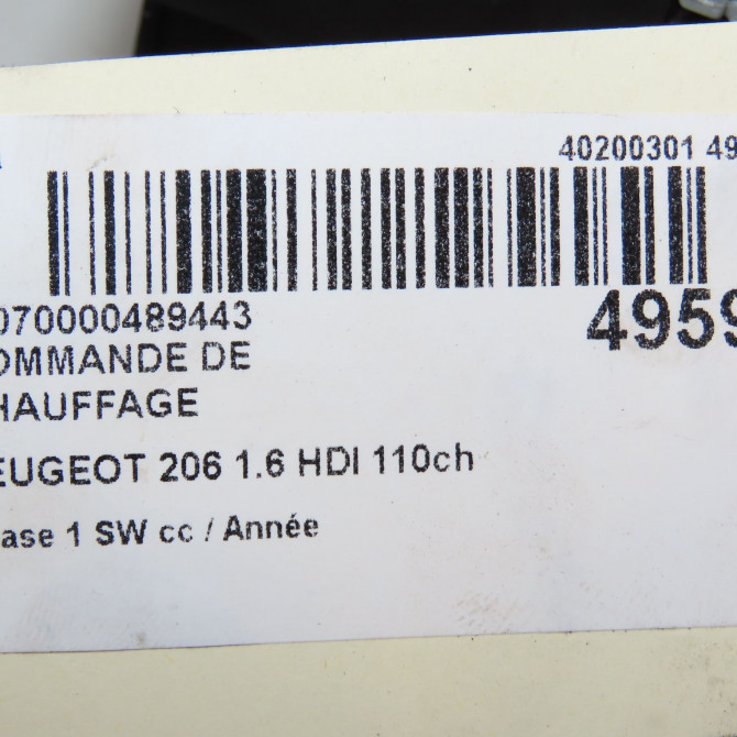 Commande de chauffage occasion PEUGEOT 206 206 phase 1 SW 2002-06-01->2006-12-31 1.6 HDI 110ch 7