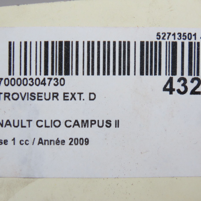 Retroviseur exterieur manuel droit occasion RENAULT CLIO CAMPUS II Phase 1 07-2006->07-2009 1.2i 8200163302 5