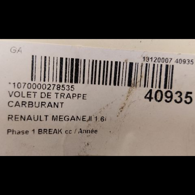 Volet de trappe carburant occasion RENAULT MEGANE II Phase 1 04-1995->04-1999 1.6i 113ch 8200200463 2