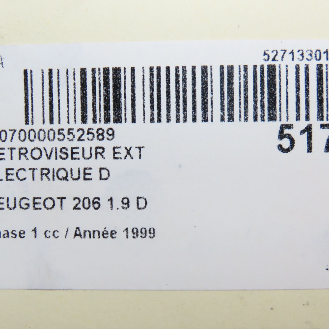 Retroviseur exterieur electrique droit occasion PEUGEOT 206 Phase 1 09-1998->03-2009 1.9 D 6