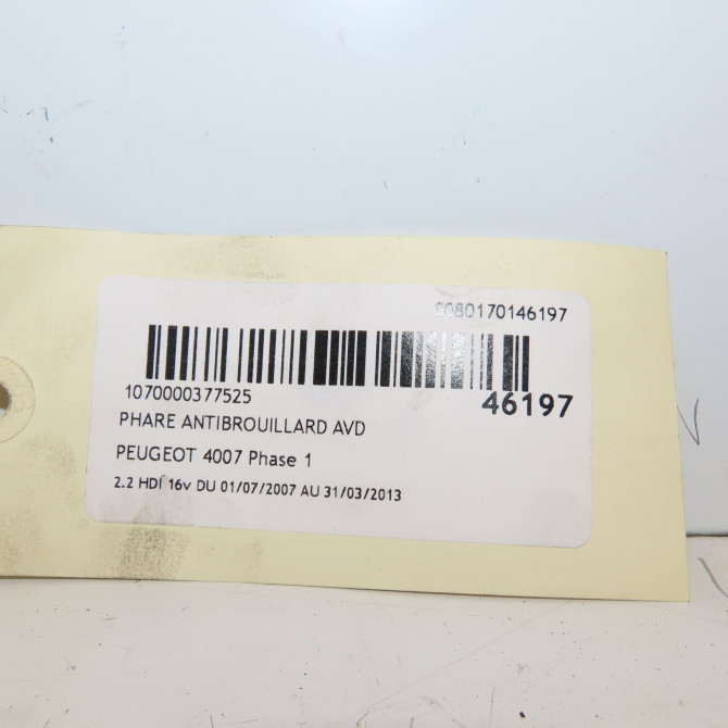 Phare antibrouillard avant droit occasion PEUGEOT 4007 Phase 1 07-2007->03-2013 2.2 HDI 16v 6208F9 4