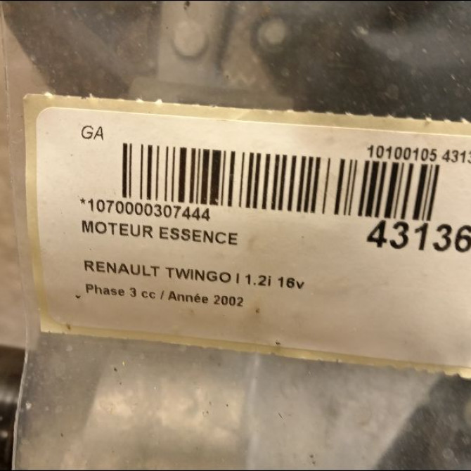 Moteur essence occasion RENAULT TWINGO I Phase 3 08-2000->06-2007 1.2i 16v 7701473062 6