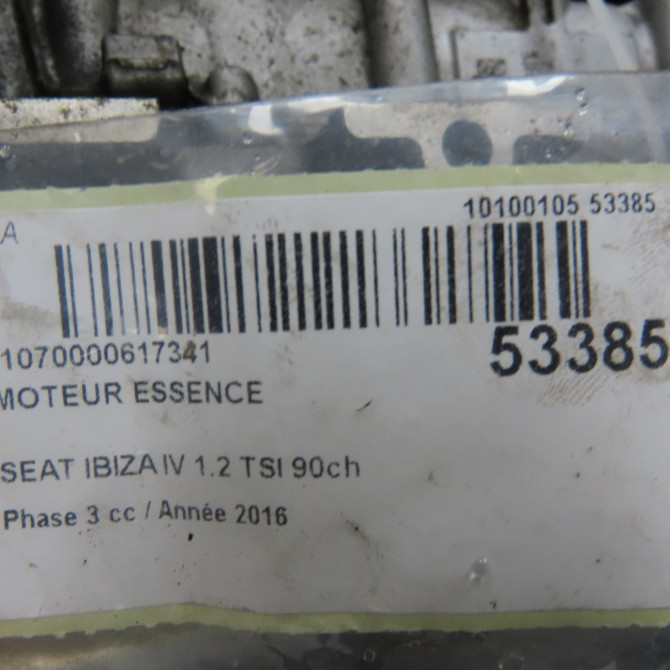 Moteur essence occasion SEAT IBIZA IV Phase 3 09-2015->... 1.2 TSI 90ch 6