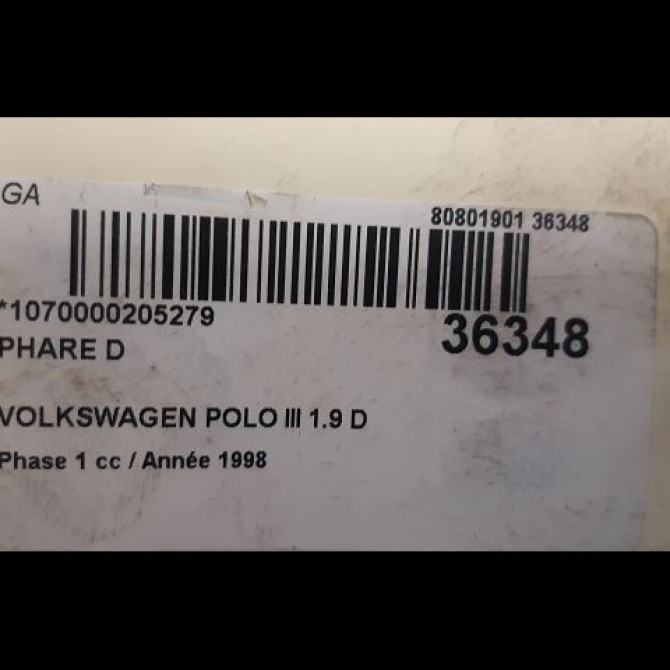 Phare droit occasion VOLKSWAGEN POLO III Phase 1 10-1994->11-1999 1.9 D 64ch 6N1941016A 3