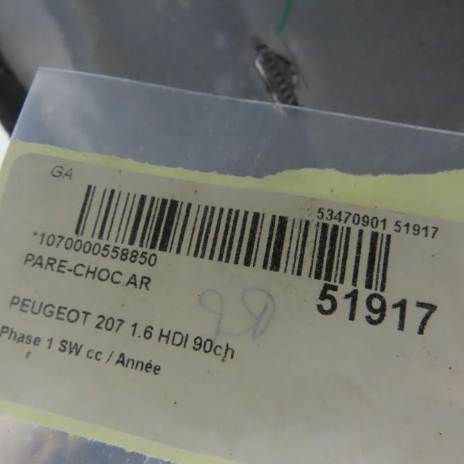 Pare-choc arrière occasion PEUGEOT 207 Phase 1 SW 07-2007->03-2013 1.6 HDI 90ch 7410EK 7