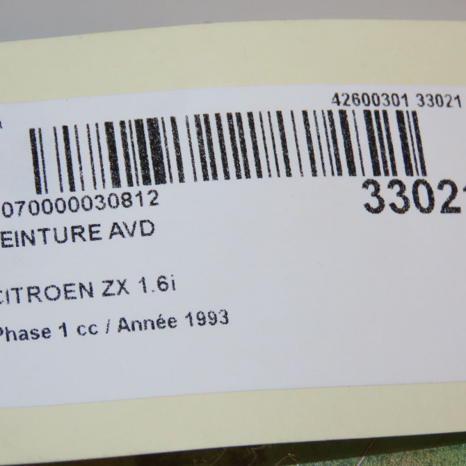 Ceinture avant droite occasion CITROEN ZX Phase 1 05-1992->06-1994 1.6i 5