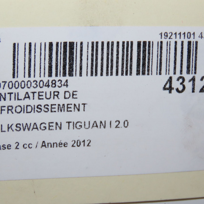 Ventilateur de refroidissement occasion VOLKSWAGEN TIGUAN I TIGUAN I Phase 2 2011-04-01->2016-12-31 2.0 TDI 110ch 6