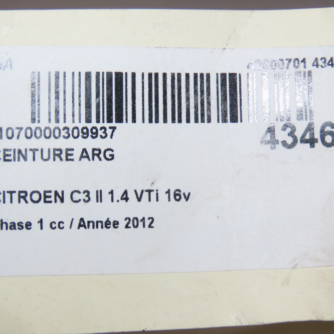 Ceinture arrière gauche occasion CITROEN C3 II Phase 1 11-2009->02-2013 1.4 VTi 16v 95ch 98019948XX 5