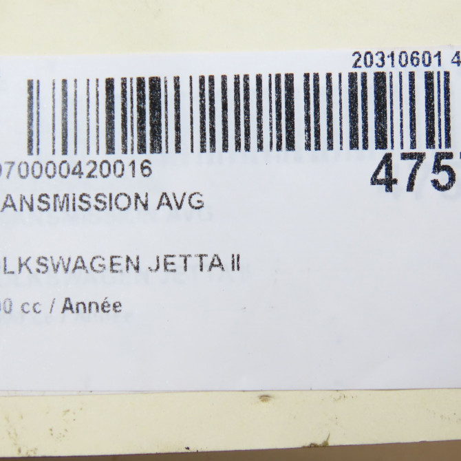 Transmission avant gauche occasion VOLKSWAGEN JETTA II Phase 1 04-1984->01-1992 6