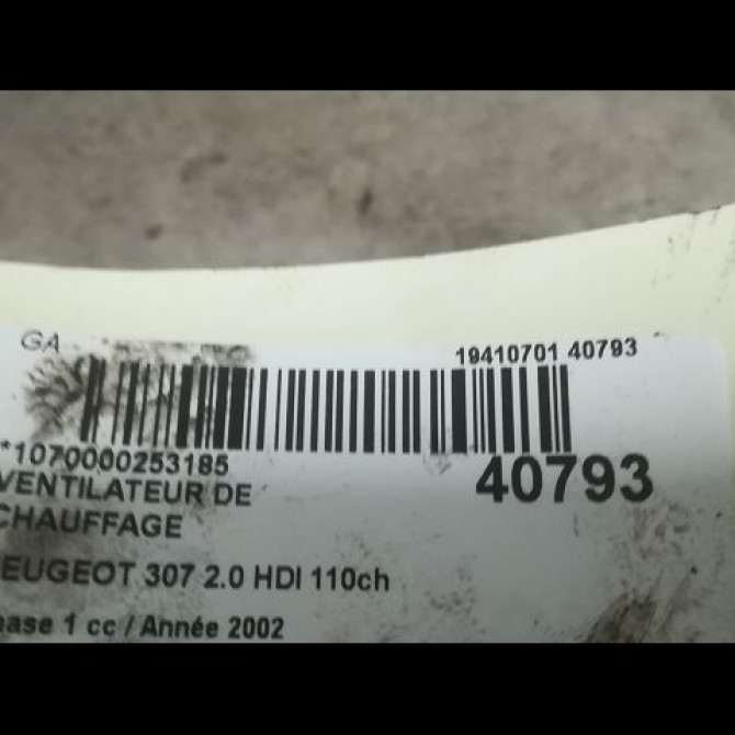 Ventilateur de chauffage occasion PEUGEOT 307 Phase 1 04-2001->06-2005 2.0 HDI 110ch 6441P1 3