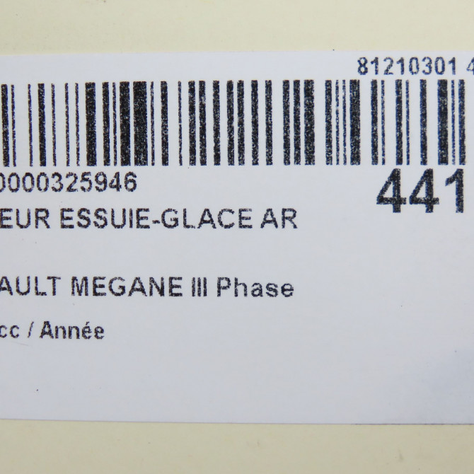 Moteur essuie-glace arrière occasion RENAULT MEGANE III Phase 1 11-2008->01-2012 287100010R 6