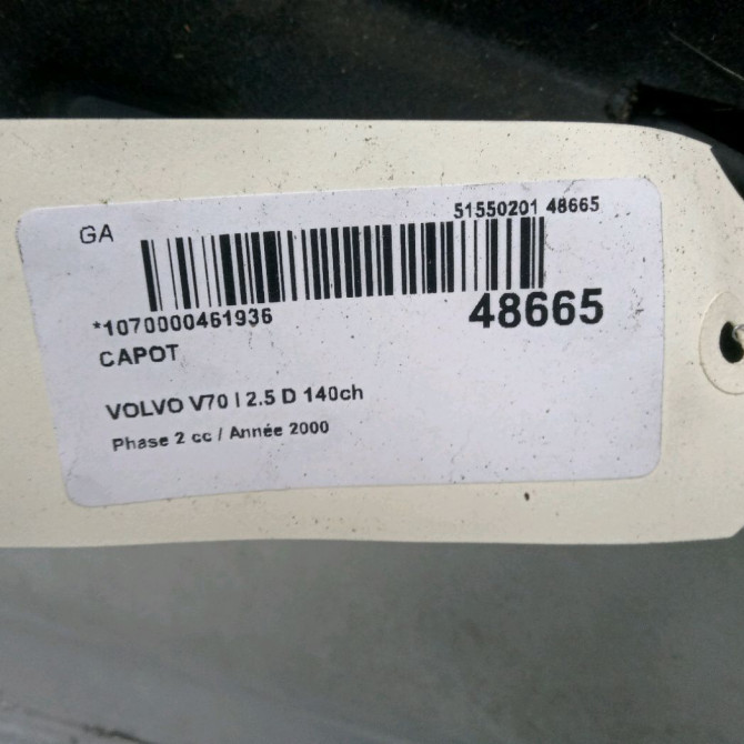 Capot occasion VOLVO V70 I Phase 2 02-2000->06-2004 2.5 D 140ch 9483547 5