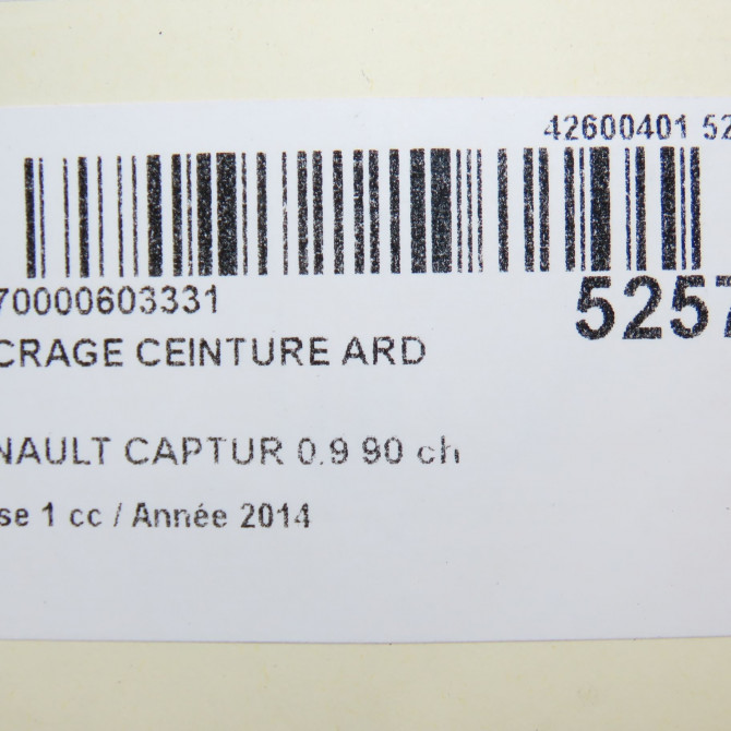 Ancrage ceinture arrière droit occasion RENAULT CAPTUR Phase 1 02-2013->... 0.9 90 ch 878161992R 5