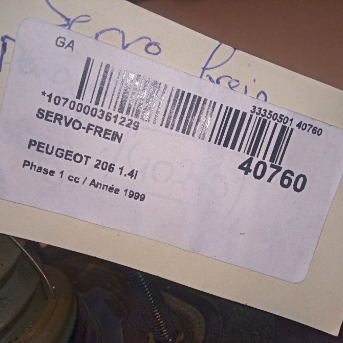 Servo-frein occasion PEUGEOT 206 Phase 1 09-1998->03-2009 1.4i 4535J4 4