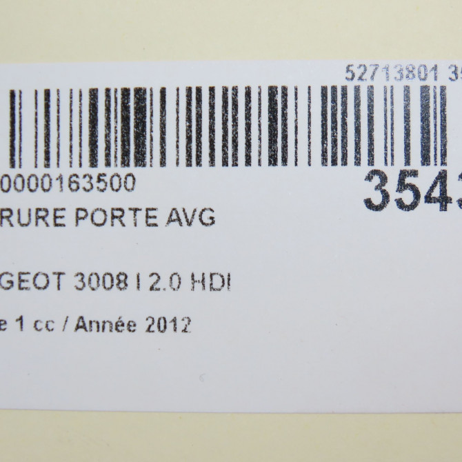 Serrure porte avg occasion PEUGEOT 3008 I Phase 1 04-2009->12-2013 2.0 HDI 163ch 9800623180 8