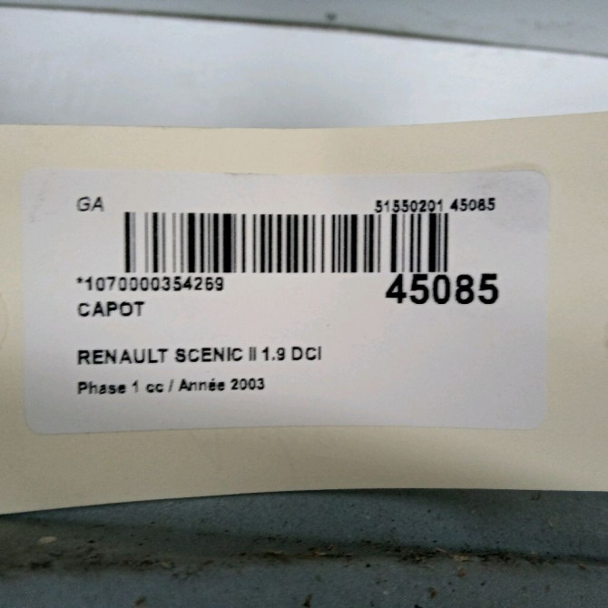 Capot occasion RENAULT SCENIC II Phase 1 03-2004->09-2006 1.9 DCI 120ch 651001097R 2