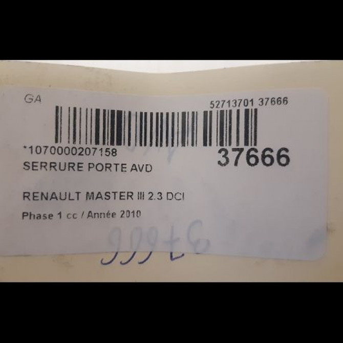 Serrure porte avd occasion RENAULT MASTER III Phase 1 04-2010->... 2.3 DCI 125ch 805020009R 4