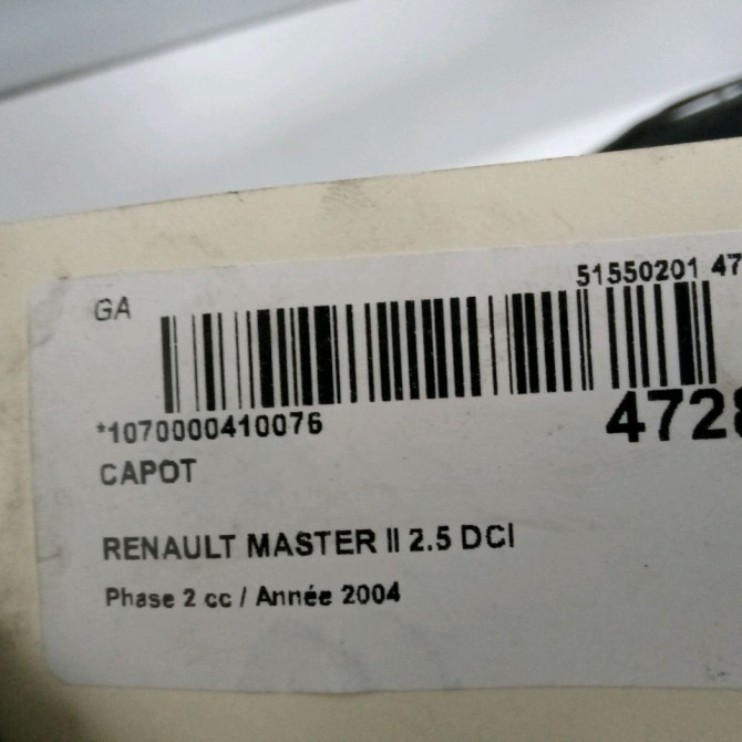Capot occasion RENAULT MASTER II Phase 1 09-1997->11-2003 2.8 DTI 115ch 7751474717 5