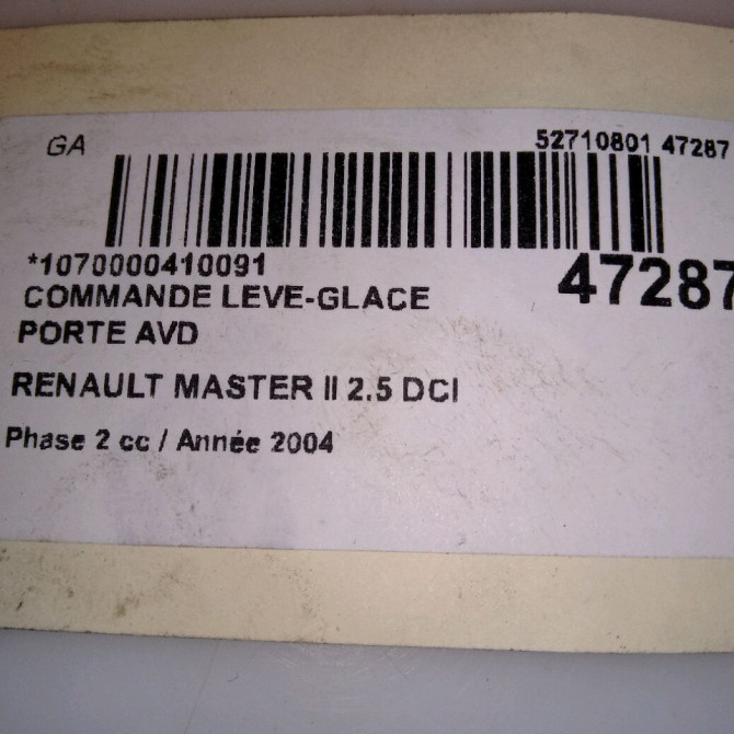 Commande lève-glace porte avant droite occasion RENAULT MASTER II Phase 1 09-1997->11-2003 2.8 DTI 115ch 5