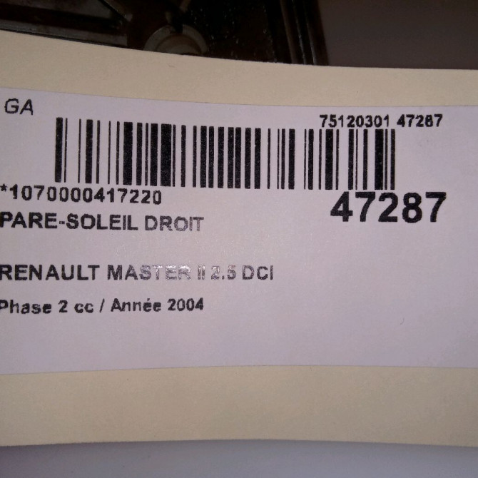 Pare-soleil droit occasion RENAULT MASTER II Phase 1 09-1997->11-2003 2.8 DTI 115ch 964006485R 4