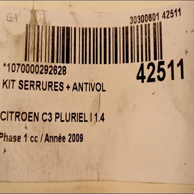 Kit serrures + antivol occasion CITROEN C3 PLURIEL I Phase 1 04-2003->09-2008 1.4 HDi 4162FN 5