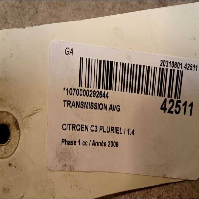 Transmission avant gauche occasion CITROEN C3 PLURIEL I Phase 1 04-2003->09-2008 1.4 HDi 3272HY 4