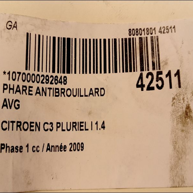 Phare antibrouillard avant gauche occasion CITROEN C3 PLURIEL I Phase 1 04-2003->09-2008 1.4 HDi 6208E1 3