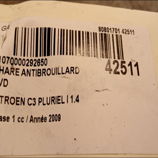 Phare antibrouillard avant droit occasion CITROEN C3 PLURIEL I Phase 1 04-2003->09-2008 1.4 HDi 6208E1 3