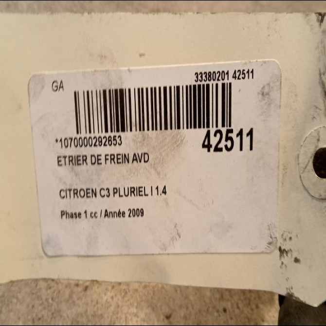 Etrier de frein avant droit occasion CITROEN C3 PLURIEL I Phase 1 04-2003->09-2008 1.4 HDi 4401E3 3