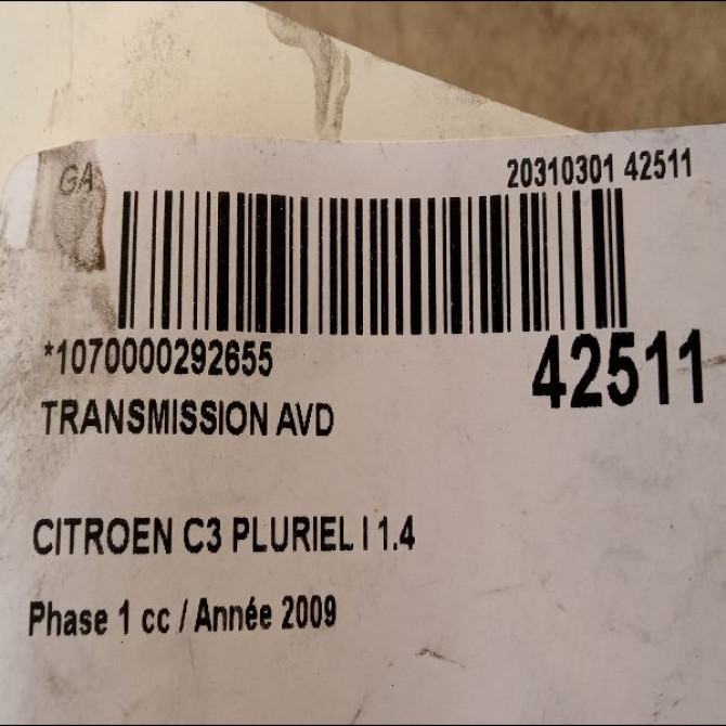 Transmission avant droite occasion CITROEN C3 PLURIEL I Phase 1 04-2003->09-2008 1.4 HDi 3273HQ 4