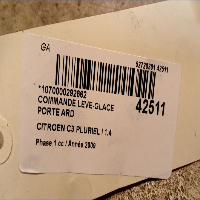 Commande leve-glace porte arrière droite occasion CITROEN C3 PLURIEL I Phase 1 04-2003->09-2008 1.4 HDi 6552ZG 3