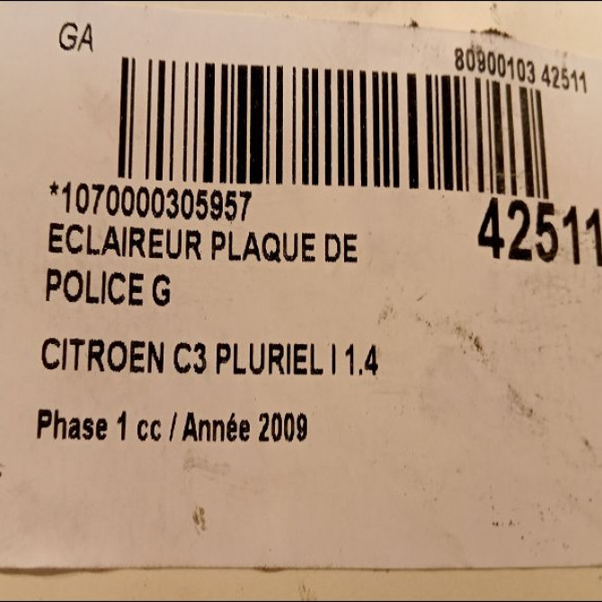 Eclaireur plaque de police g occasion CITROEN C3 PLURIEL I Phase 1 04-2003->09-2008 1.4 HDi 6340G9 2
