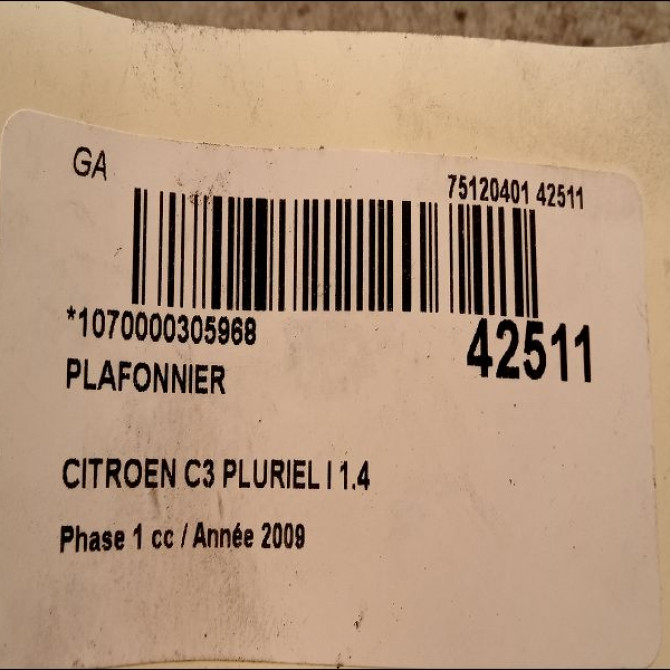 Plafonnier occasion CITROEN C3 PLURIEL I Phase 1 04-2003->09-2008 1.4 HDi 6362Q2 3