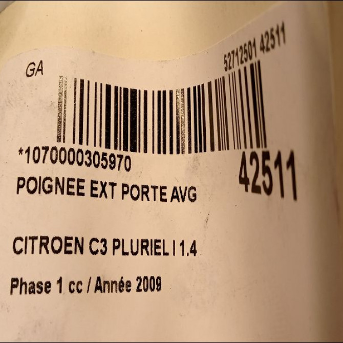 Poignee ext porte avg occasion CITROEN C3 PLURIEL I Phase 1 04-2003->09-2008 1.4 HDi 9101W9 2
