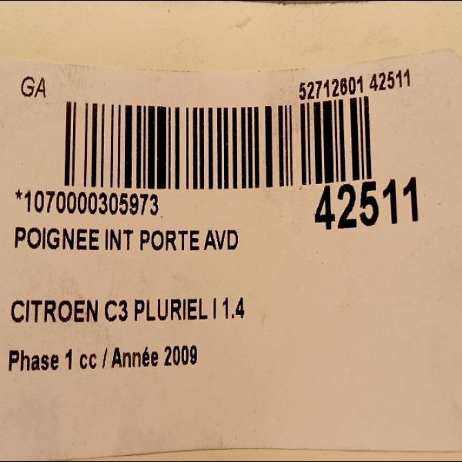 Poignee int porte avd occasion CITROEN C3 PLURIEL I Phase 1 04-2003->09-2008 1.4 HDi 9144A7 2