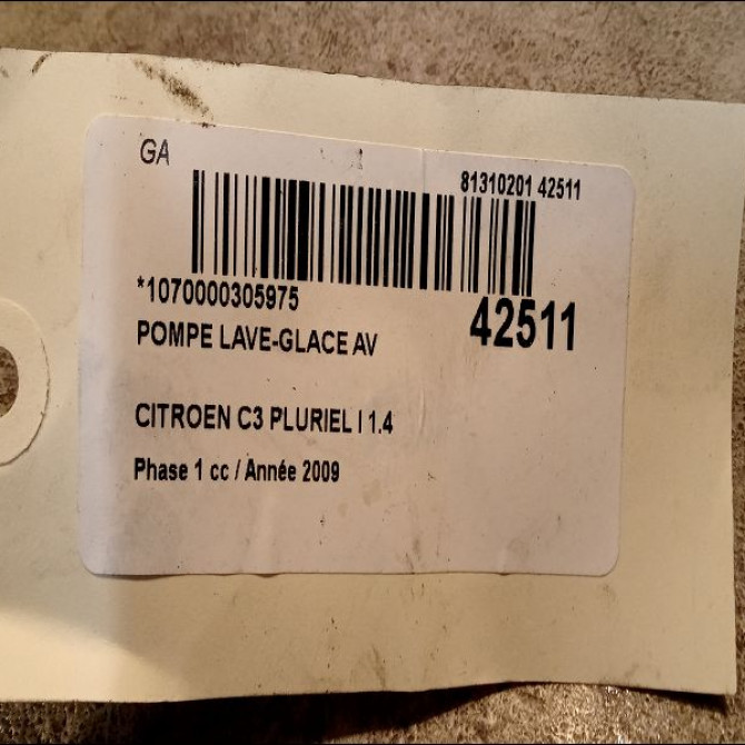 Pompe lave-glace avant occasion CITROEN C3 PLURIEL I Phase 1 04-2003->09-2008 1.4 HDi 643476 3