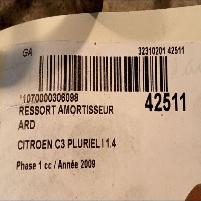 Ressort amortisseur ard occasion CITROEN C3 PLURIEL I Phase 1 04-2003->09-2008 1.4 HDi 5102G6 2