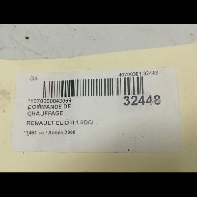 Commande de chauffage occasion RENAULT CLIO III Phase 1 09-2005->03-2009 1.5 DCI 70ch 7701070473 4