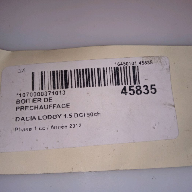 Boitier de préchauffage occasion DACIA LODGY Phase 1 01-2012->... 1.5 DCI 90ch 110678071R 4