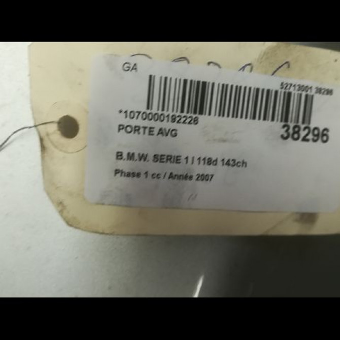 Porte avant gauche occasion B.M.W. SERIE 1 I Phase 1 01-2007->07-2011 118d 143ch 41517191011 2